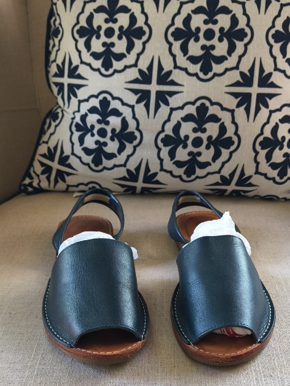 Very Cute PureJill Navy Blue Leather Open-Toe Slingback Sandals